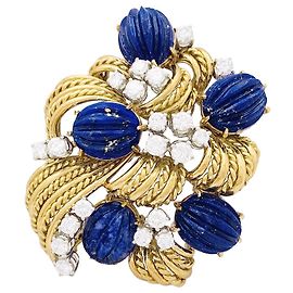 inconnue Broche vintage de oro, diamantes, lapislázuli. Otro