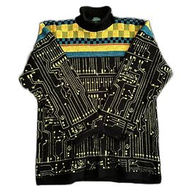 Jean Paul Gaultier Automne Hiver 1995 Col Roulé Cyber. Noir Bleu Vert Jaune