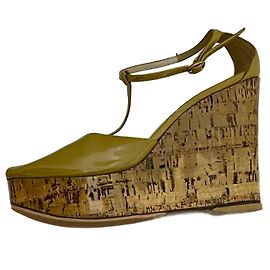Yves Saint Laurent YSL patent leather wedge sandals with platform Beige Mustard