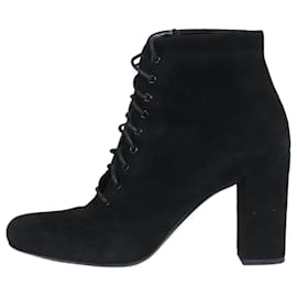 Saint Laurent-Black suede lace-up ankle boots - size EU 38-Black