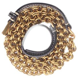 Prada Schwarze und goldene Kette und Ledergürtel Schwarz