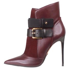 Balmain Burgunderfarbene, geschnallte Stiefeletten mit hohem Absatz - Größe EU 37 Rot