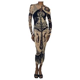 Jean Paul Gaultier Beige und marine bedrucktes Jersey-Midikleid - Größe XS Andere