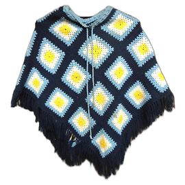 Autre Marque Poncho in lana giallo e azzurro Giallo Blu chiaro