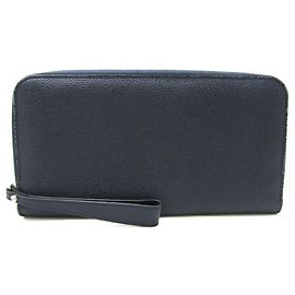 Portafoglio lungo in pelle da uomo Valextra con zip rotonda Blu navy