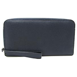 Valextra-Valextra Round Zip Men's Leather Long Wallet-Navy blue