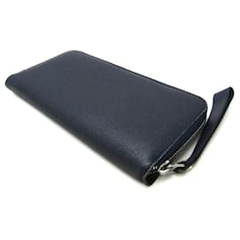 Valextra-Valextra Round Zip Men's Leather Long Wallet-Navy blue