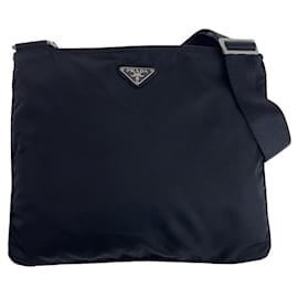 Prada-Prada Nylon Tessuto Triangle Logo Shoulder Bag-Black