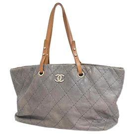 Bolsa tote de couro marrom Chanel Marrom