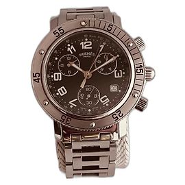 Hermès Clipper Chrono Watch Steel Black Dial Black