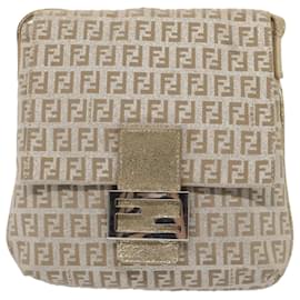 Fendi-FENDI Zucchino Canvas Shoulder Bag Silver Auth 83685-Silvery