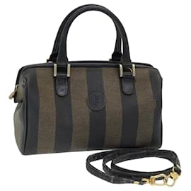 Fendi-Sac à main en toile Pecan FENDI 2 voies marron noir Auth 83671-Marron,Noir