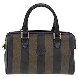 Fendi-Sac à main en toile Pecan FENDI 2 voies marron noir Auth 83671-Marron,Noir