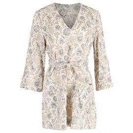 Zimmermann Mini-Blumenmuster Kleid mit Gürtel aus cremefarbenem Leinen Weiß Roh