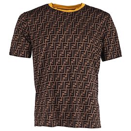 Camiseta de algodón marrón con estampado del logo Fendi Castaño