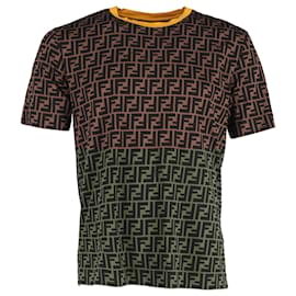 Fendi-Fendi Logo Print T-Shirt in Brown Cotton-Brown