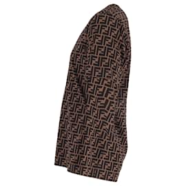 Fendi-Fendi Logo Print T-Shirt in Brown Cotton-Brown