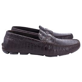 Prada Crocodile Embossed Loafers in Brown Leather Brown