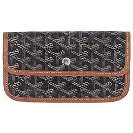 Pochette Goyard St. Louis in Goyardine marrone e nera e pelle Nero