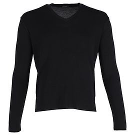 Jil Sander V-Ausschnitt Pullover aus schwarzer Wolle Schwarz