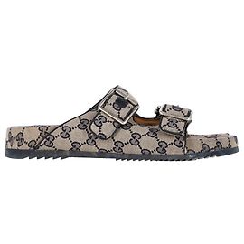 Gucci GG Supreme Double-Strap Sandals In Beige Canvas Beige
