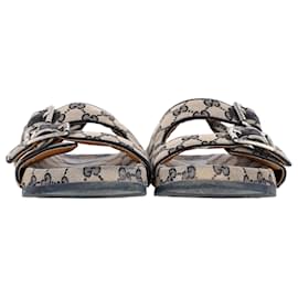 Gucci-Gucci GG Supreme Double-Strap Sandals In Beige Canvas-Beige