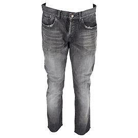 Saint Laurent Washed Faded Jeans in Grey Cotton Denim Grey