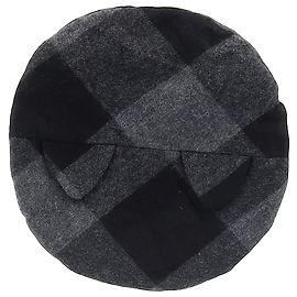 Beret de lã preta com estampa xadrez e orelhas de gato Maison Michel Preto