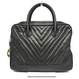 Chanel Caviar Skin Handbag Chevron V Stitch Black Leather Black