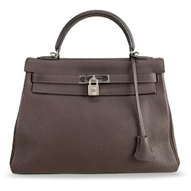 Hermès-Hermès Marron Togo Kelly Retourne 32-Marron,Marron foncé