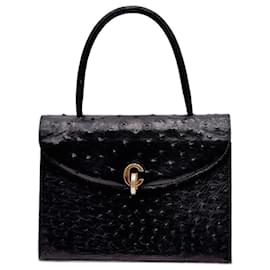 Dior-Christian Dior Diorever Vintage Ostrich Top Handle Handbag-Black
