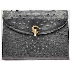 Dior-Christian Dior Diorever Vintage Ostrich Top Handle Handbag-Black