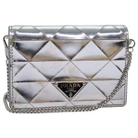 PRADA Shoulder Pouch Triangle Panel Silver Auth 84299 Silvery