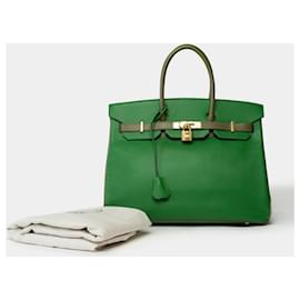Hermès-Sac HERMES Birkin 35 en Cuir Vert - 102039-Vert