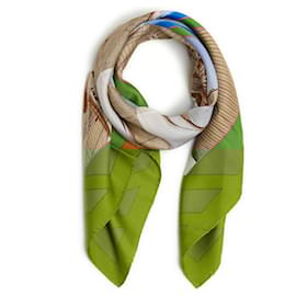 Hermès-Hermès 1988 Square Silk Scarf 90 Rafales Green Silk Scarf Hermes-Multiple colors