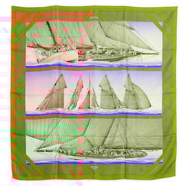 Hermès-Hermès 1988 Square Silk Scarf 90 Rafales Green Silk Scarf Hermes-Multiple colors