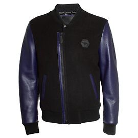 Wollfleece-Bomberjacke Philipp Plein Schwarz Blau