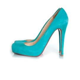 Christian Louboutin-Christian Louboutin, escarpins en daim turquoise-Bleu,Vert