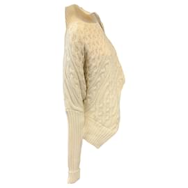 Sacai-Sacai Off-White Asymmetric Zip Detail Cable Knit Wool Sweater-Cream