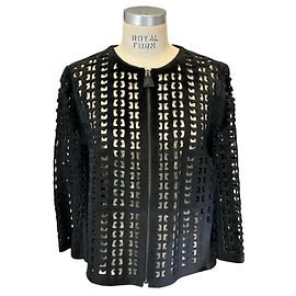 Akris Black Laser Cut Fur Jacket Black