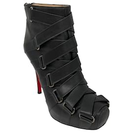 Christian Louboutin-Christian Louboutin Black Strap Detail High Heeled Leather Booties-Black