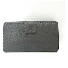 Fendi-Fendi Leather Selleria Peekaboo Wallet-Grey