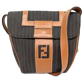 Fendi-VINTAGE FENDI HAND BAG 80575 BROWN CANVAS SHOULDER BAG-Brown