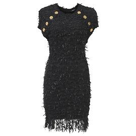 Balmain Sequin-Embellished Tweed Mini Dress in Black Polyamide Black