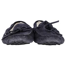 Tod's-Tod's  Fur-Lined Loafers in Navy Blue Calfskin Suede-Blue,Navy blue
