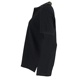 Gucci- Gucci King Snake Embroidered Collar Polo Shirt in Black Cotton-Black