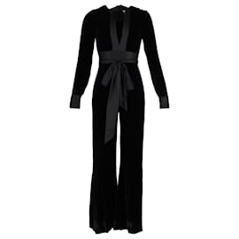 Diane Von Furstenberg-Diane von Furstenberg Sash Jumpsuit in Black Velvet-Black