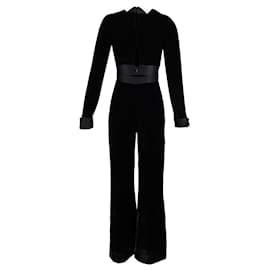 Diane Von Furstenberg-Diane von Furstenberg Sash Jumpsuit in Black Velvet-Black