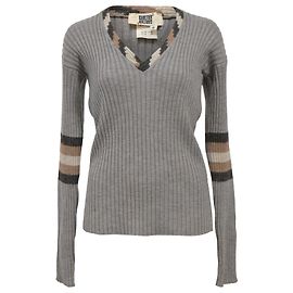 Grau gestrickter V-Ausschnitt Pullover aus Wolle von Jean Paul Gaultier Grau