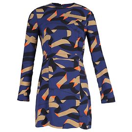 MSGM Printed Mini Dress in Blue Polyester Blue